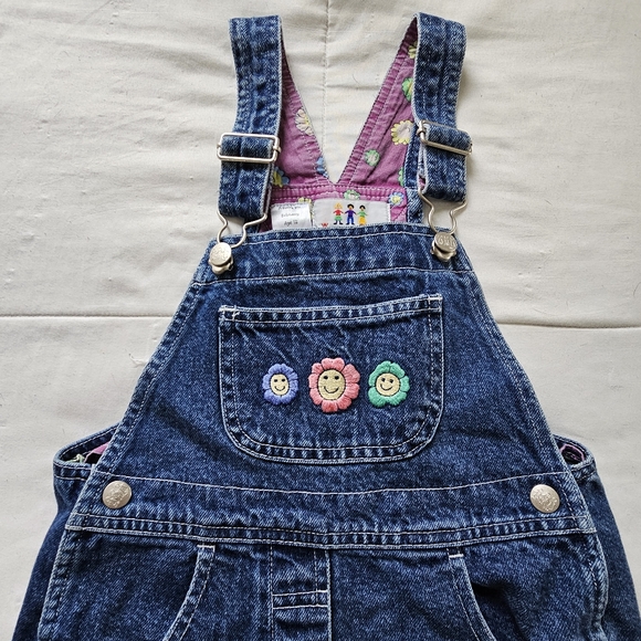 Newton Trading Co. 90s Boho Floral Smiley Face Embroidered Denim Overalls, 4T - Picture 6 of 10